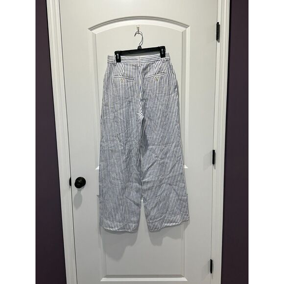 Madewell The Harlow Wide Leg Pants 100% Linen Blue and White Stripe Size 4 - Picture 2 of 7